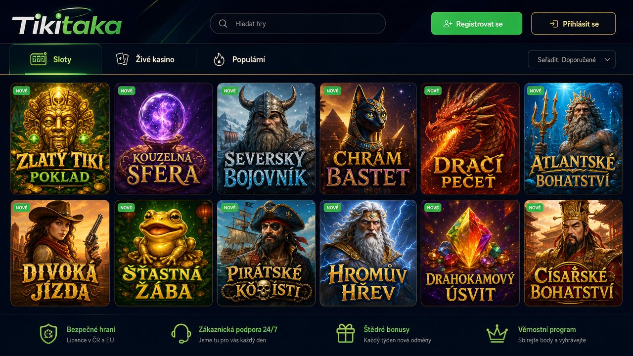 Náhled domovské stránky online kasina Tikitaka