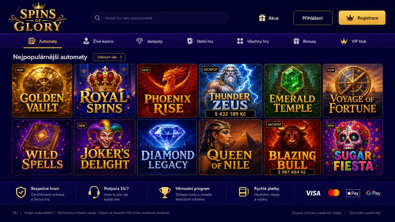 Ukázka webové stránky online casina Spins of Glory